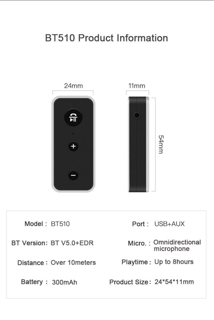 Bluetooth 5.0 Audio Receiver 3.5mm AUX Car Speaker Headphones Universal One to Two Talk