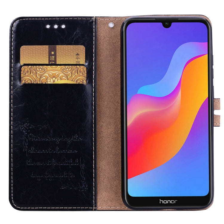 Business Style Oil Wax Texture Horizontal Flip Leather Case for Huawei Honor 8A (with Fingerprint Hole), with Holder & Card Slots & Wallet