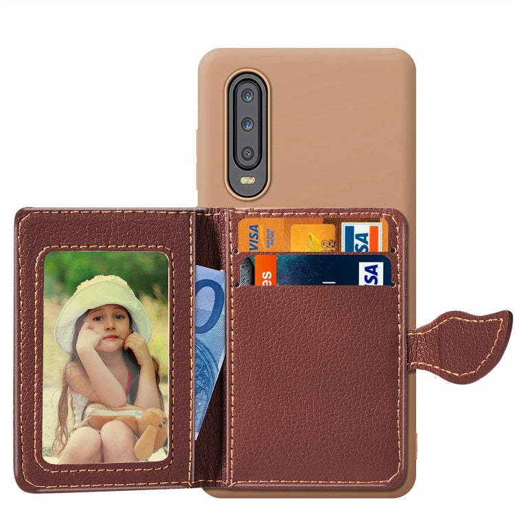 Leaf Buckle Litchi Texture Card Holder PU + TPU Case for Huawei P30, with Card Slot & Holder & Wallet & Photo Frame