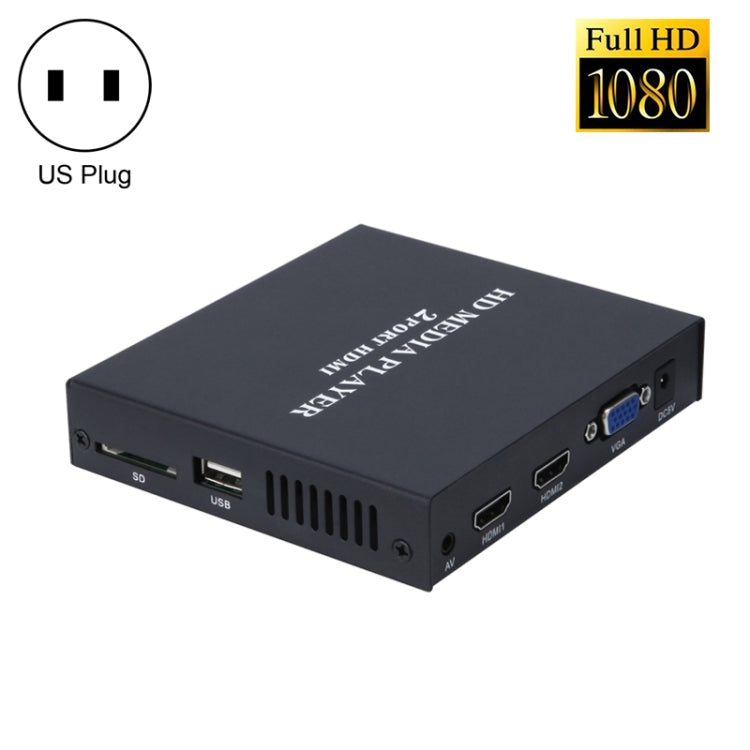 2 Ports HDMI HD Player 1080P Boot Automatic Circulation Advertising Demonstration Machine Distributor Code Flow Meter, US Plug