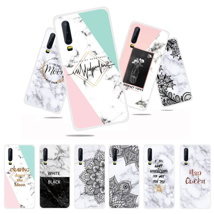 Black and White Text Matte Semi-transparent TPU Marble Mobile Phone Case for Huawei P30