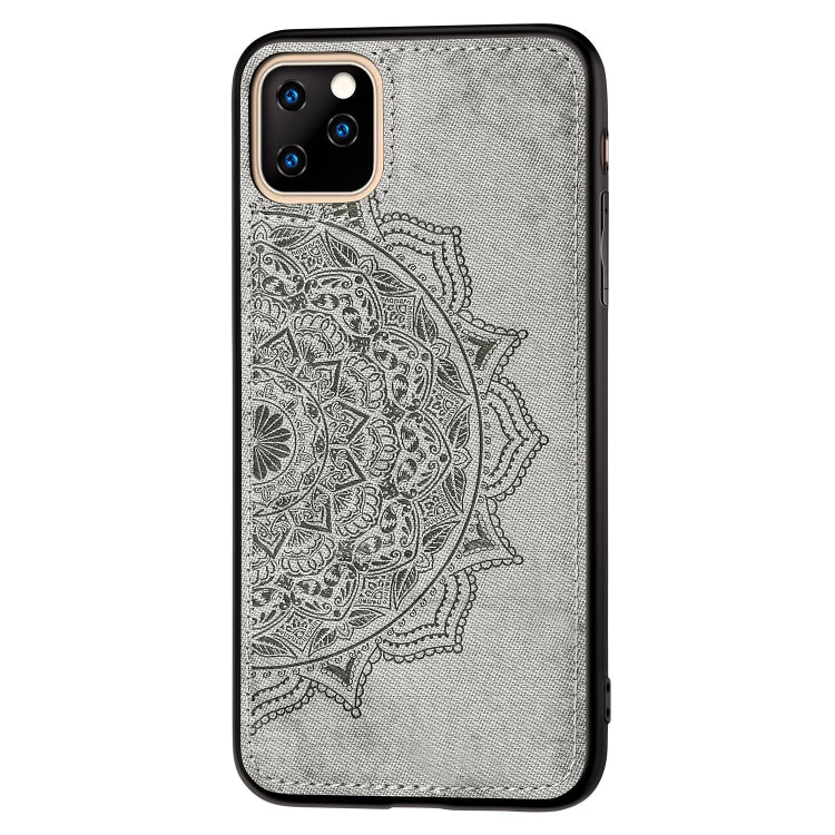 For iPhone 11 Pro Embossed Mandala pattern PC + TPU + Fabric Phone Case , with Lanyard & Magnetic