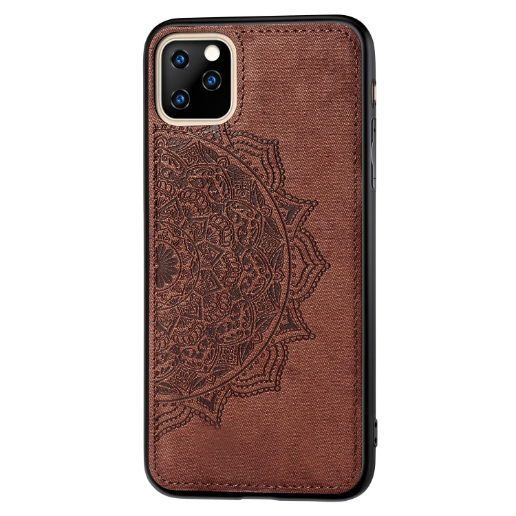 For iPhone 11 Pro Embossed Mandala pattern PC + TPU + Fabric Phone Case , with Lanyard & Magnetic