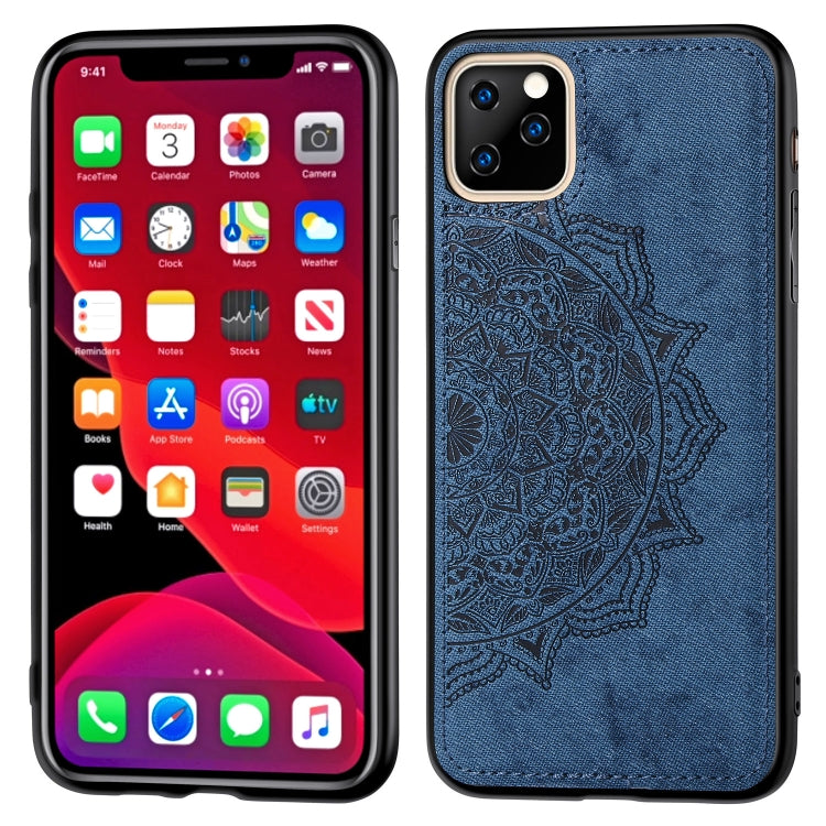 For iPhone 11 Pro Embossed Mandala pattern PC + TPU + Fabric Phone Case , with Lanyard & Magnetic