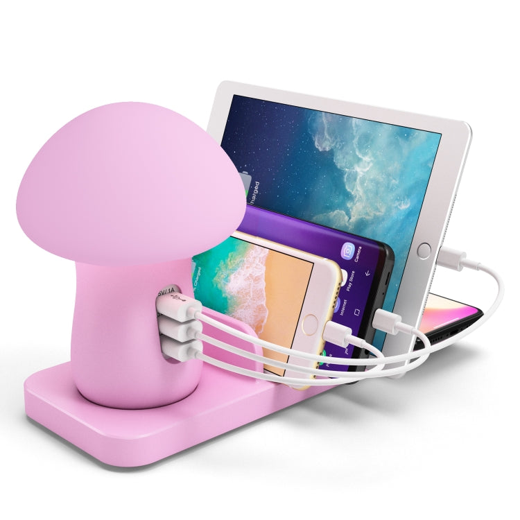 HQ-UD12 Multi-port USB Small Grinding Lamp Multi-function QC 3.0 Wireless Charging Stand Small Night Light ç¾Žè§„ Pink