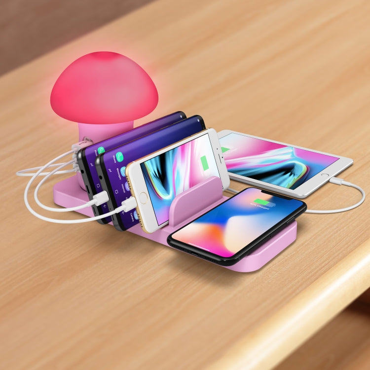 HQ-UD12 Multi-port USB Small Grinding Lamp Multi-function QC 3.0 Wireless Charging Stand Small Night Light ç¾Žè§„ Pink