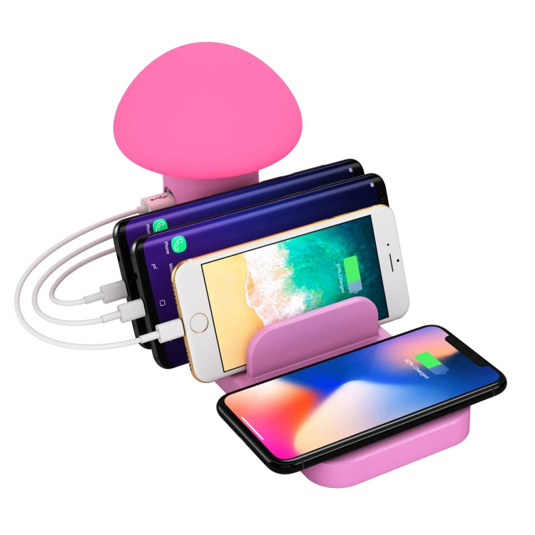 HQ-UD12 Multi-port USB Small Grinding Lamp Multi-function QC 3.0 Wireless Charging Stand Small Night Light æ¬§è§„ Pink