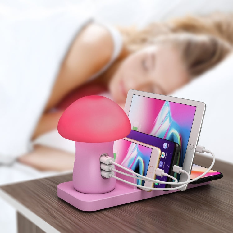 HQ-UD12 Multi-port USB Small Grinding Lamp Multi-function QC 3.0 Wireless Charging Stand Small Night Light æ¾³è§„ Pink