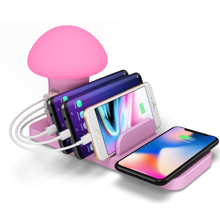 HQ-UD12 Multi-port USB Small Grinding Lamp Multi-function QC 3.0 Wireless Charging Stand Small Night Light è‹±è§„ Pink