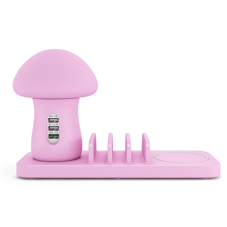 HQ-UD12 Multi-port USB Small Grinding Lamp Multi-function QC 3.0 Wireless Charging Stand Small Night Light è‹±è§„ Pink