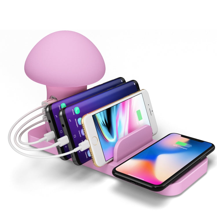 HQ-UD12 Multi-port USB Small Grinding Lamp Multi-function QC 3.0 Wireless Charging Stand Small Night Light è‹±è§„ Pink