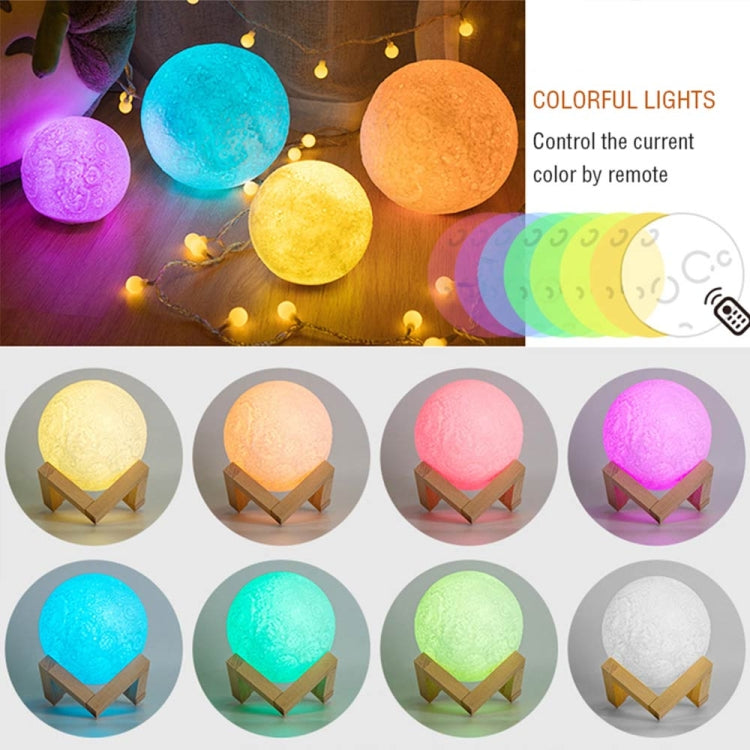 YouOKLight 16-colors LED 3D Print Moon Light Night Lamp with Stand & Remote Control, Diameter: 15cm