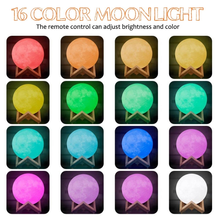 YouOKLight 16-colors LED 3D Print Moon Light Night Lamp with Stand & Remote Control, Diameter: 15cm