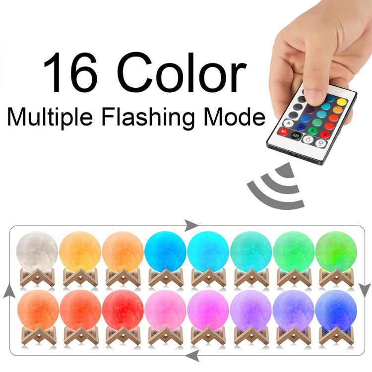 YouOKLight 16-colors LED 3D Print Moon Light Night Lamp with Stand & Remote Control, Diameter: 15cm