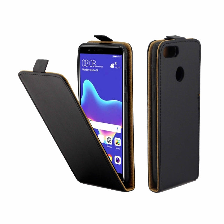 Business Style Vertical Flip TPU Leather Case with Card Slot for Huawei Y9(2018) / Enjoy 8 Plus(Black)