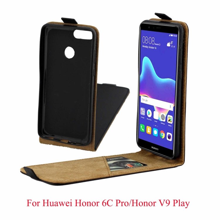 Business Style Vertical Flip TPU Leather Case with Card Slot for Huawei Y9(2018) / Enjoy 8 Plus(Black)