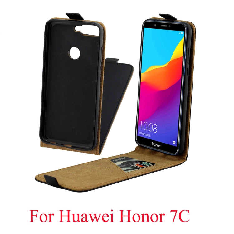 Business Style Vertical Flip TPU Leather Case  with Card Slot for Huawei Honor 7C/Enjoy 8(Black)