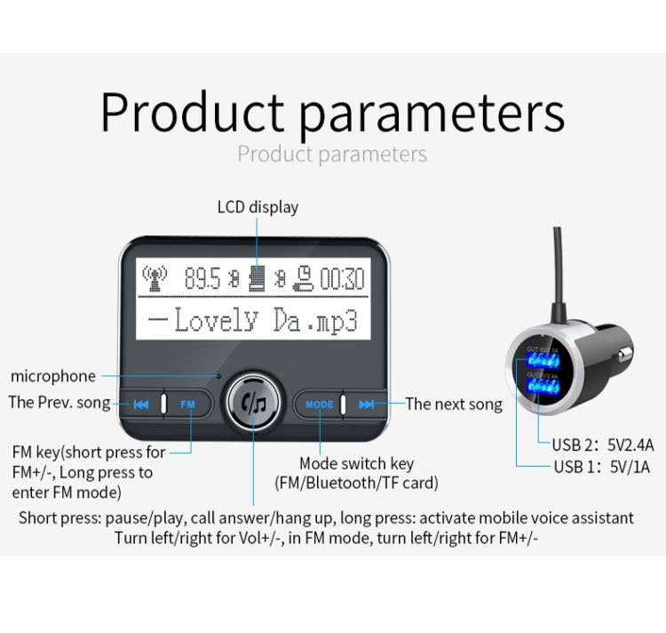 BC31 2.4 inch Large-screen Car Bluetooth Hands-free MP3 Bluetooth Cigarette Lighter Bluetooth FM Transmitter