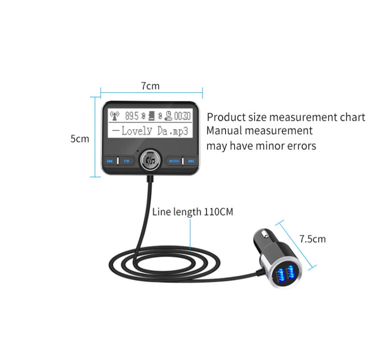 BC31 2.4 inch Large-screen Car Bluetooth Hands-free MP3 Bluetooth Cigarette Lighter Bluetooth FM Transmitter
