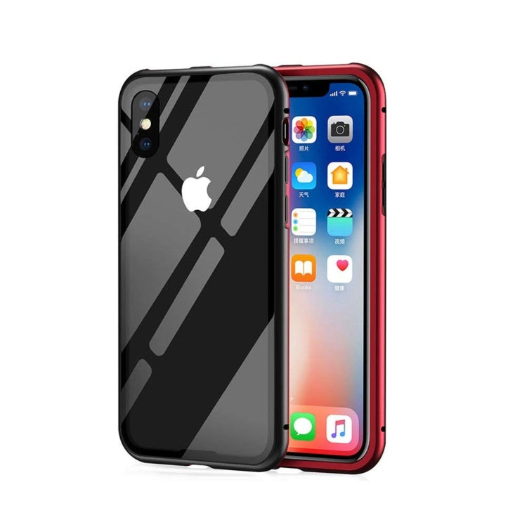 For iPhone X / XS Mocolo Magnetic Metal Frame Tempered Glass Case(Red)