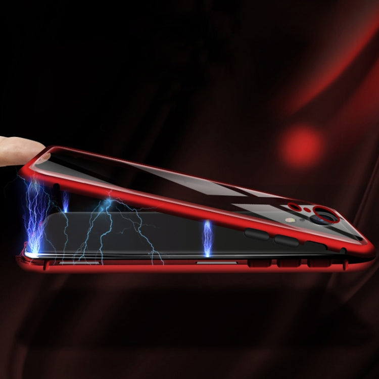 For iPhone XR Mocolo Magnetic Metal Frame Tempered Glass Case(Red)