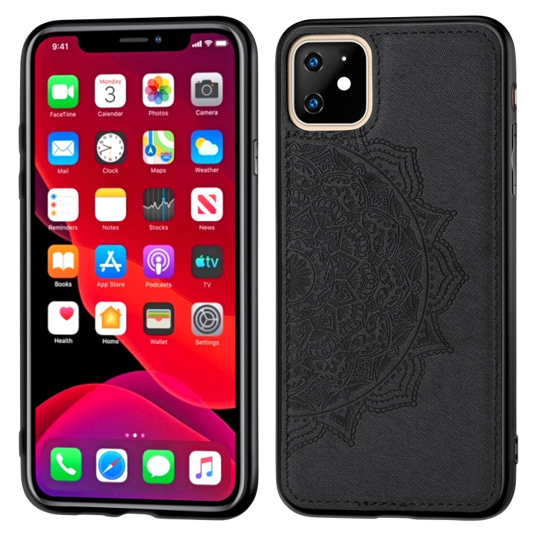 For iPhone 11 Embossed Mandala pattern PC + TPU + Fabric Phone Case, with Lanyard & Magnetic