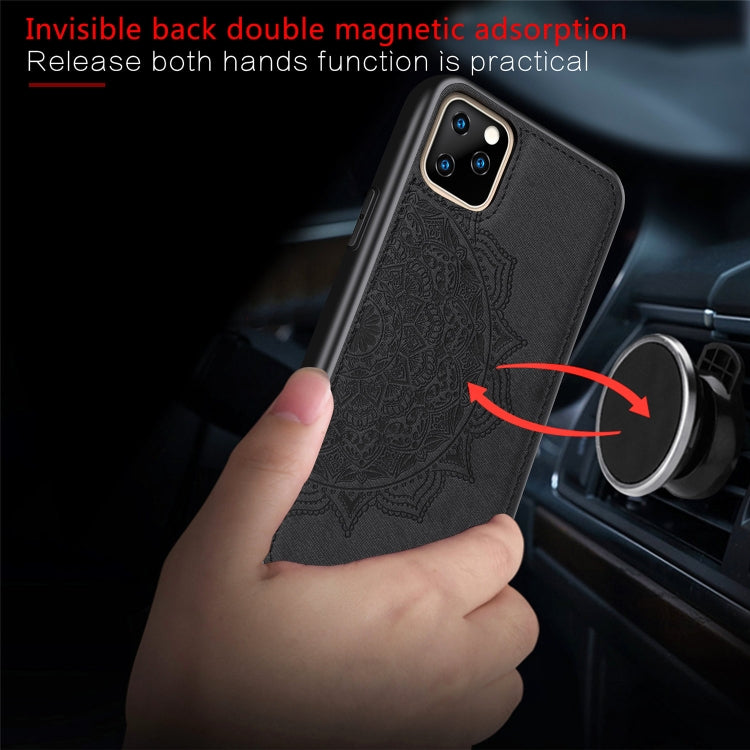For iPhone 11 Embossed Mandala pattern PC + TPU + Fabric Phone Case, with Lanyard & Magnetic