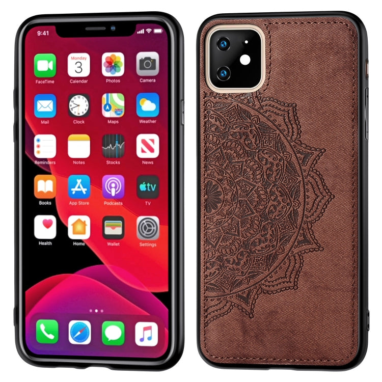 For iPhone 11 Embossed Mandala pattern PC + TPU + Fabric Phone Case, with Lanyard & Magnetic