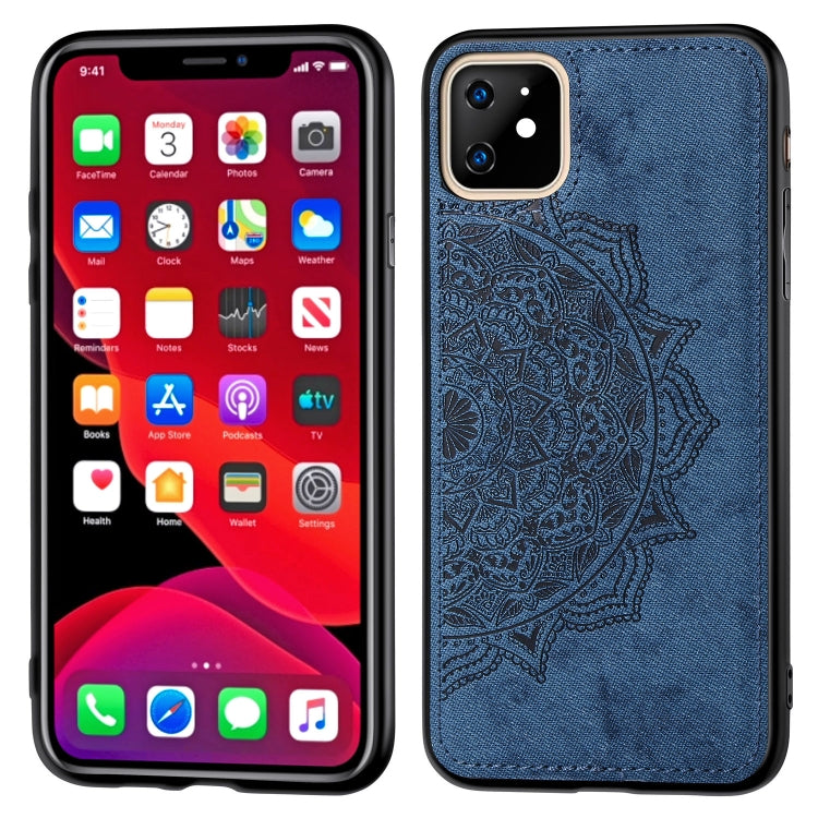 For iPhone 11 Embossed Mandala pattern PC + TPU + Fabric Phone Case, with Lanyard & Magnetic