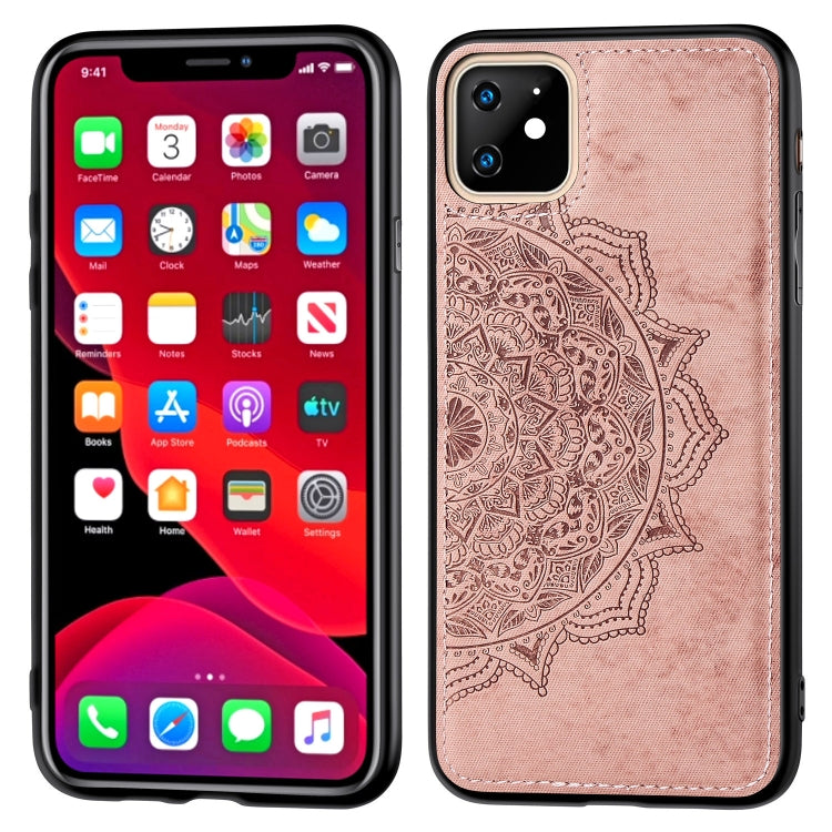 For iPhone 11 Embossed Mandala pattern PC + TPU + Fabric Phone Case, with Lanyard & Magnetic