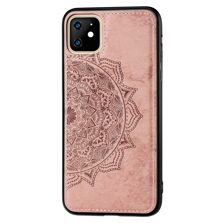 For iPhone 11 Embossed Mandala pattern PC + TPU + Fabric Phone Case, with Lanyard & Magnetic