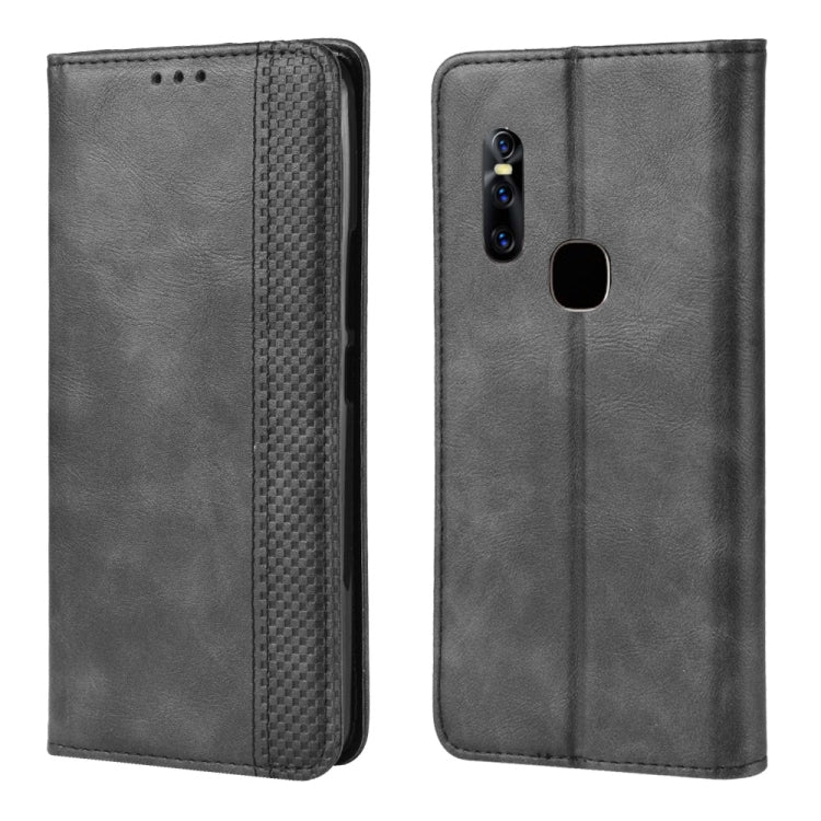 Magnetic Buckle Retro Crazy Horse Texture Horizontal Flip Leather Case for Vivo V15, with Holder & Card Slots & Photo Frame