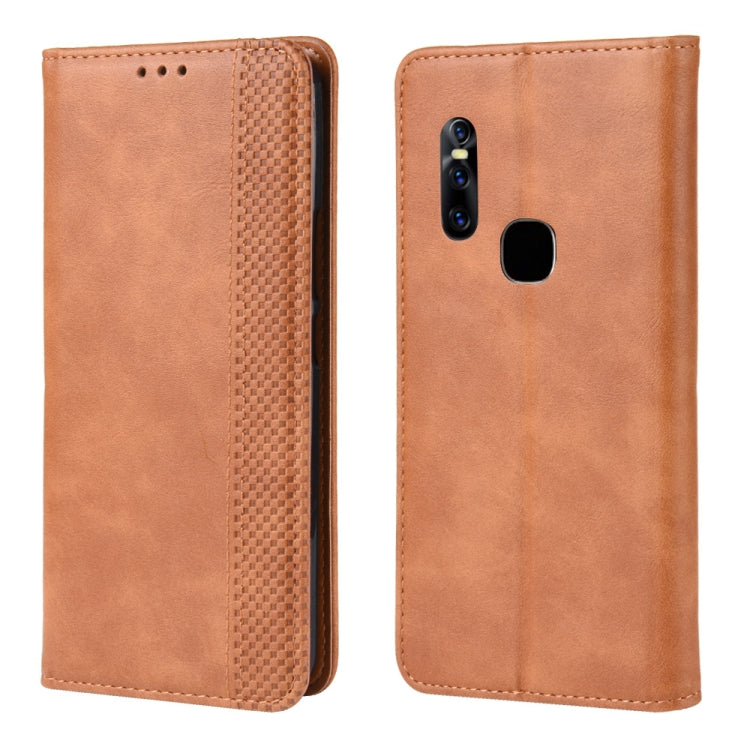 Magnetic Buckle Retro Crazy Horse Texture Horizontal Flip Leather Case for Vivo V15, with Holder & Card Slots & Photo Frame