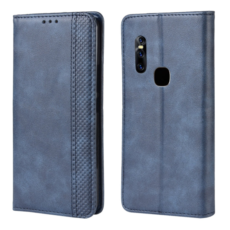 Magnetic Buckle Retro Crazy Horse Texture Horizontal Flip Leather Case for Vivo V15, with Holder & Card Slots & Photo Frame