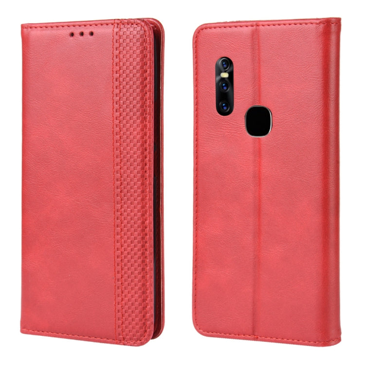 Magnetic Buckle Retro Crazy Horse Texture Horizontal Flip Leather Case for Vivo V15, with Holder & Card Slots & Photo Frame