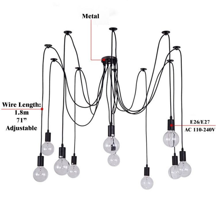 YouOKLight AC85~265V E26/E27 Retro Style 8-Head Spider Pendant Hanging Lamp for Bar Living Room Home Lightingï¼ˆNo Bulbï¼‰