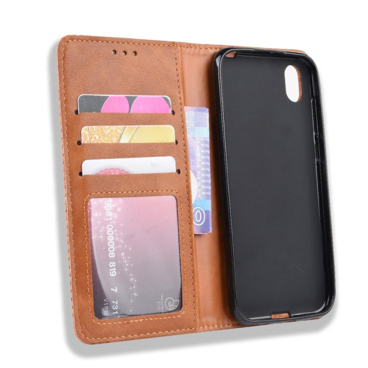 Magnetic Buckle Retro Crazy Horse Texture Horizontal Flip Leather Case for Huawei Honor 8S, with Holder & Card Slots & Photo Frame