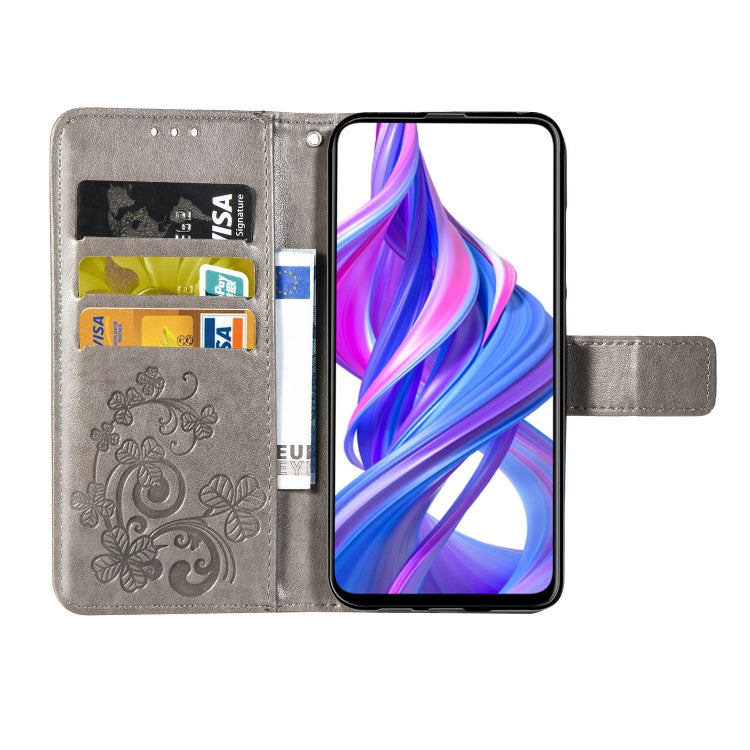 Lucky Clover Pressed Flowers Pattern Leather Case for Huawei Honor 9X , with Holder & Card Slots & Wallet & Hand Strap