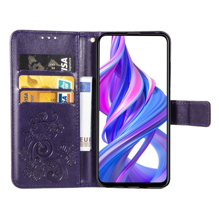 Lucky Clover Pressed Flowers Pattern Leather Case for Huawei Honor 9X , with Holder & Card Slots & Wallet & Hand Strap