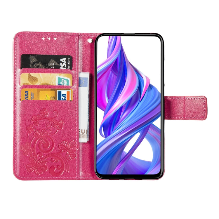 Lucky Clover Pressed Flowers Pattern Leather Case for Huawei Honor 9X , with Holder & Card Slots & Wallet & Hand Strap