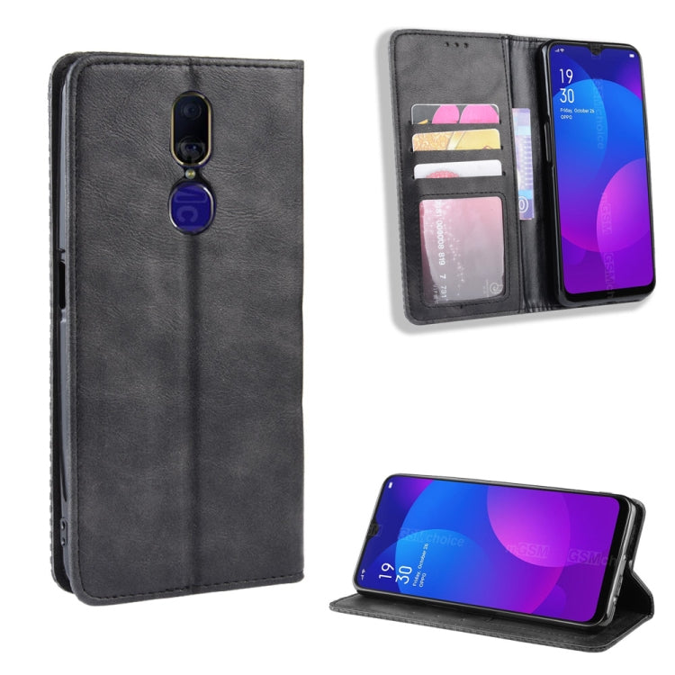 Magnetic Buckle Retro Crazy Horse Texture Horizontal Flip Leather Case for Oppo F11 , with Holder & Card Slots & Photo Frame