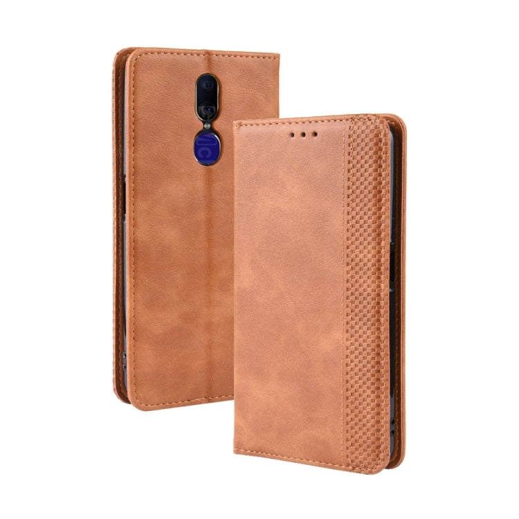 Magnetic Buckle Retro Crazy Horse Texture Horizontal Flip Leather Case for Oppo F11 , with Holder & Card Slots & Photo Frame