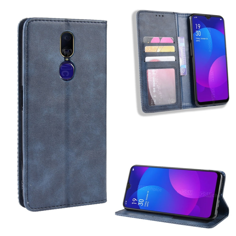 Magnetic Buckle Retro Crazy Horse Texture Horizontal Flip Leather Case for Oppo F11 , with Holder & Card Slots & Photo Frame