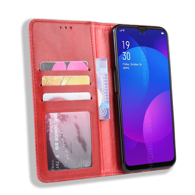 Magnetic Buckle Retro Crazy Horse Texture Horizontal Flip Leather Case for Oppo F11 , with Holder & Card Slots & Photo Frame
