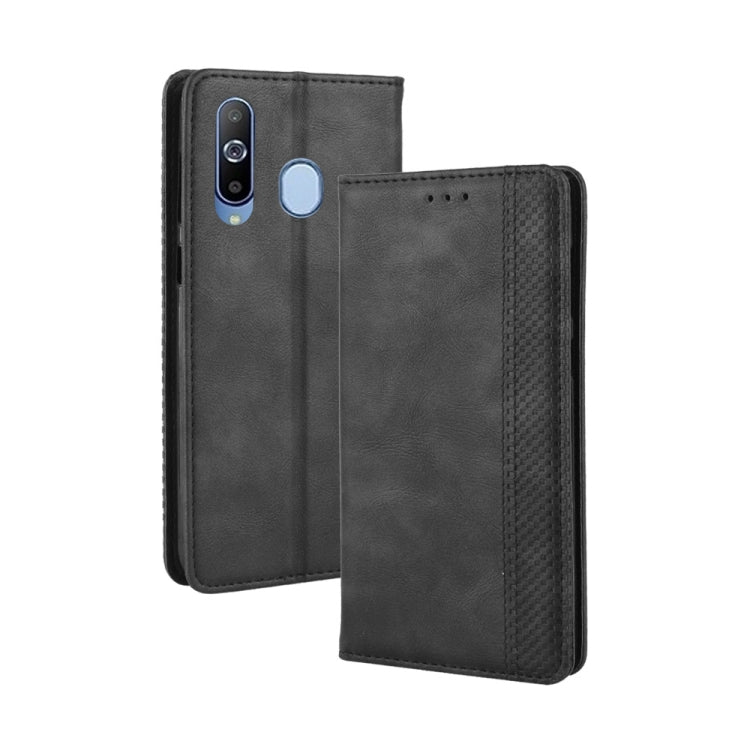 Magnetic Buckle Retro Crazy Horse Texture Horizontal Flip Leather Case for Galaxy A60, with Holder & Card Slots & Photo Frame