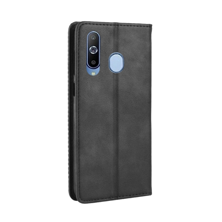 Magnetic Buckle Retro Crazy Horse Texture Horizontal Flip Leather Case for Galaxy A60, with Holder & Card Slots & Photo Frame