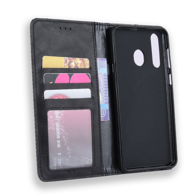 Magnetic Buckle Retro Crazy Horse Texture Horizontal Flip Leather Case for Galaxy A60, with Holder & Card Slots & Photo Frame