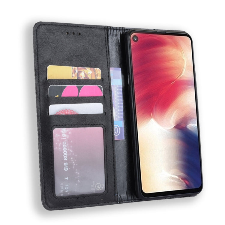 Magnetic Buckle Retro Crazy Horse Texture Horizontal Flip Leather Case for Galaxy A60, with Holder & Card Slots & Photo Frame