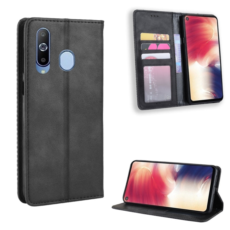 Magnetic Buckle Retro Crazy Horse Texture Horizontal Flip Leather Case for Galaxy A60, with Holder & Card Slots & Photo Frame