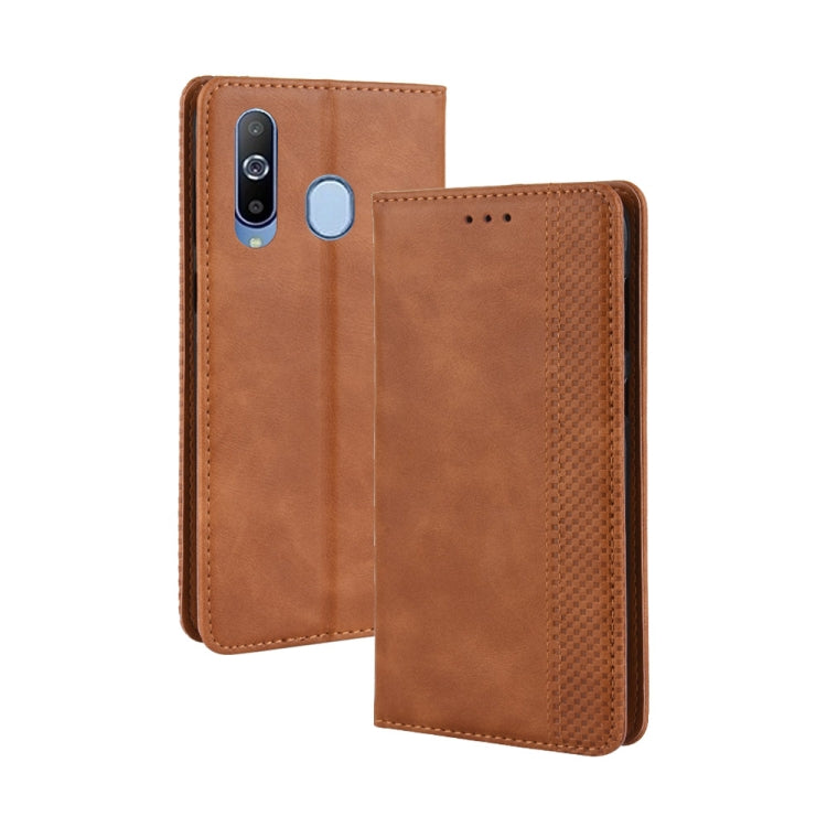 Magnetic Buckle Retro Crazy Horse Texture Horizontal Flip Leather Case for Galaxy A60, with Holder & Card Slots & Photo Frame